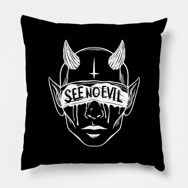 Devils head. See no evil Pillow by OccultOmaStore