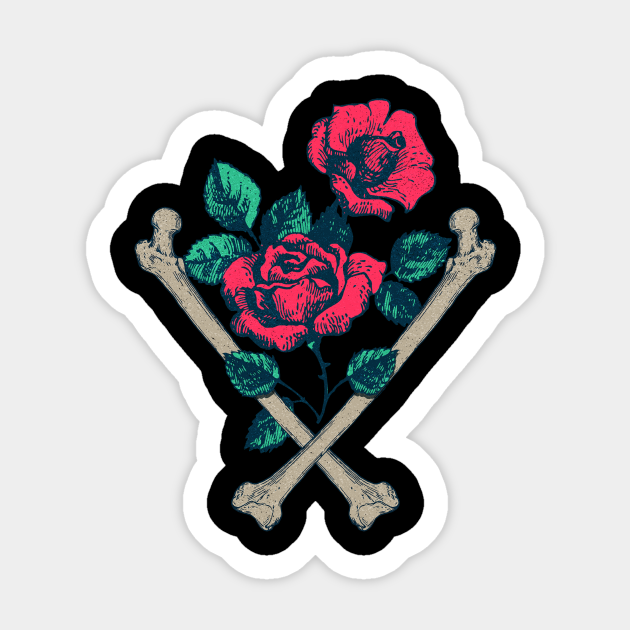 Cross Bones And Roses - Rose - Sticker