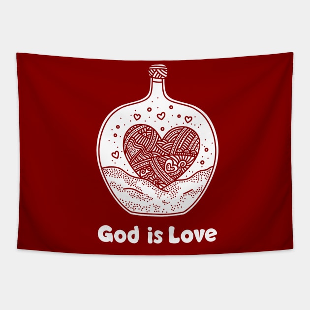 God is love. Doodle illustration. Tapestry by Reformer