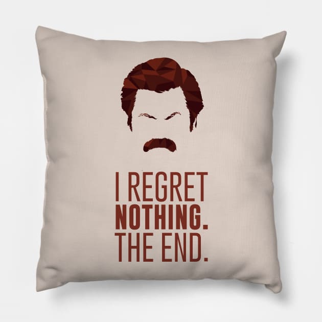 I Regret Nothing Ron Swanson Mustache Pillow by polliadesign