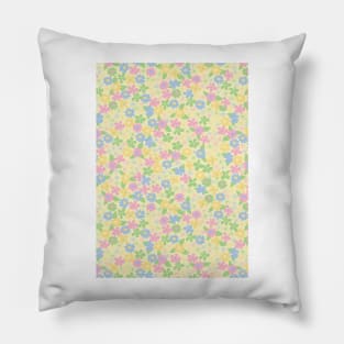 retro yellow florals, groovy 60s pattern, 70s flowers, yellow flower pattern, girly, for teen girl, retro, ditsy, ditsy daisy, pastel yellow Pillow