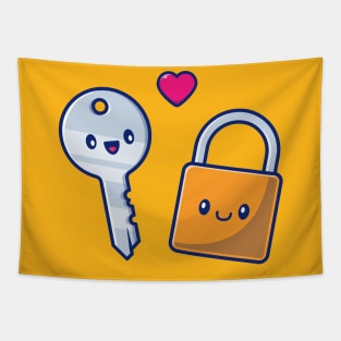 Cute Couple of Padlock And Key Vector Icon Illustration Tapestry