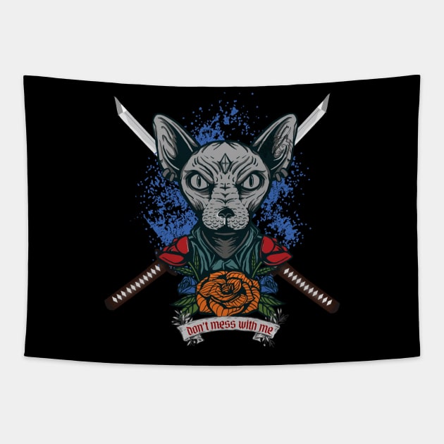 Samurai sphynx cat Tapestry by AWhouse 