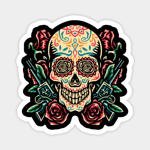 Calavera y Rosas - dia de los muertos Magnet by verde