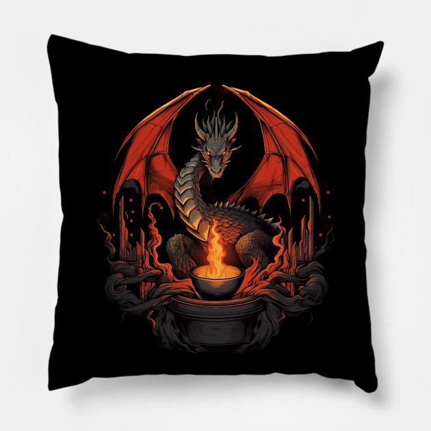 Eternal Flame Keeper Dragon Pillow by origato