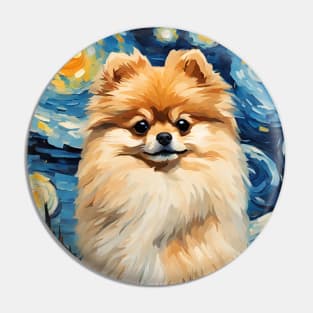 Pomeranian Dog Breed in a Van Gogh Starry Night Art Style Pin