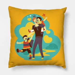 A father and his sons, son and daughter Pillow