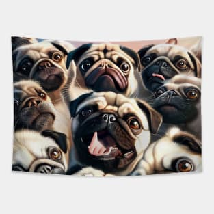 Dog Pugs Wild Nature Funny Happy Humor Photo Selfie Tapestry