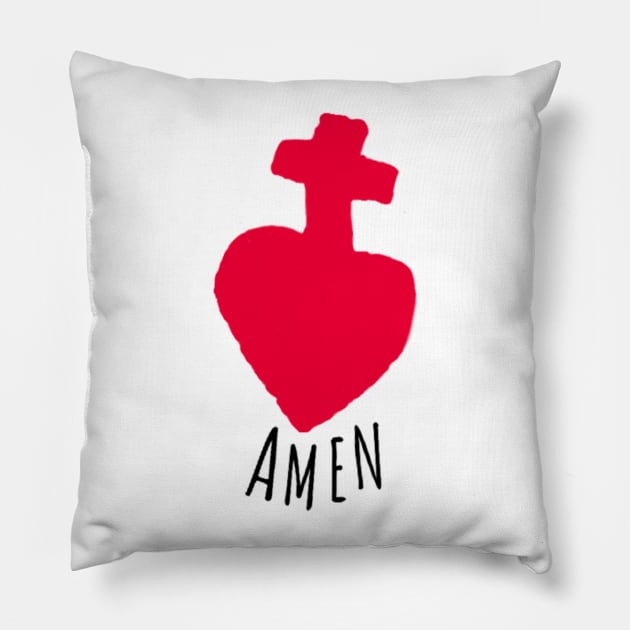 Amen Sacred Heart Pillow by SenecaReads