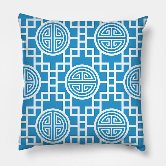 Chinese Geometrics - Sky Blue Pillow by Pinkdeer