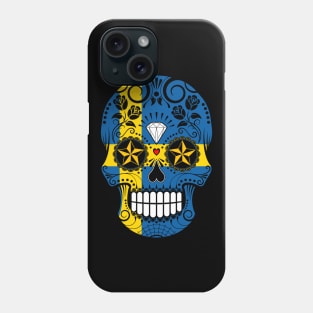 Swedish Flag Sugar Skull with Roses Phone Case