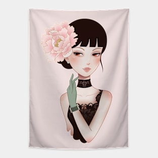 Girl Wearing Pink Flower Tapestry