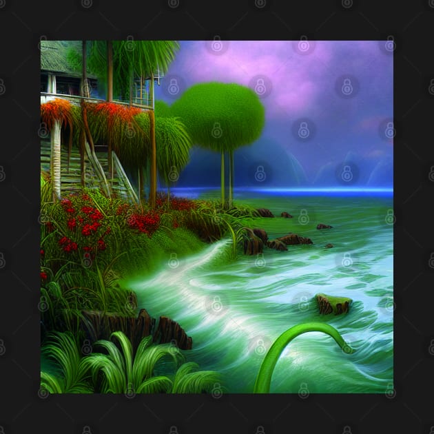 Magical Landscape featuring Sea and Plants, Tropical Beach by Promen Art