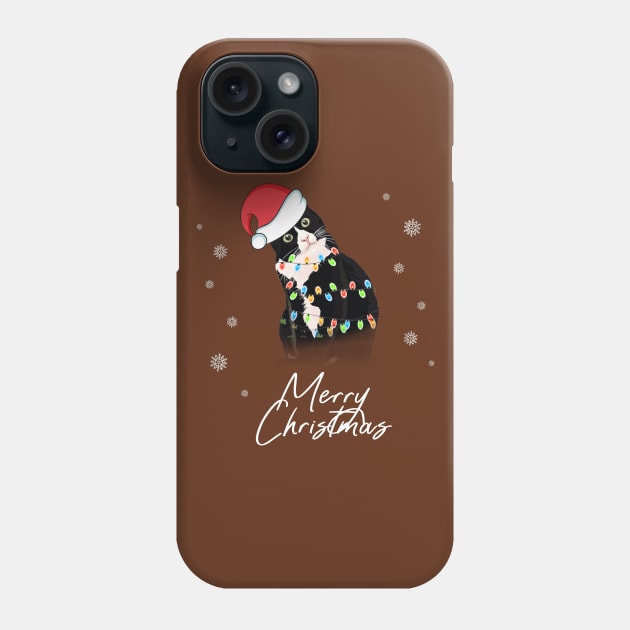 Merry Christmas Black Cat Santa Meoww Tree Lights Phone Case by CareTees