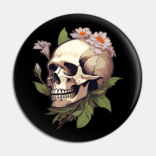 Bones And Botany Skull and Flowers design Pin