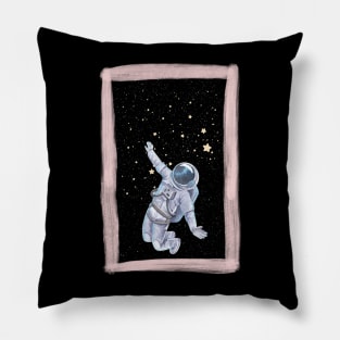 Floating astronaut Ufo alien abduction funny cute spaceship moon mars cosmic space Pillow