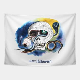 Happy Halloween Skull Snake Tapestry