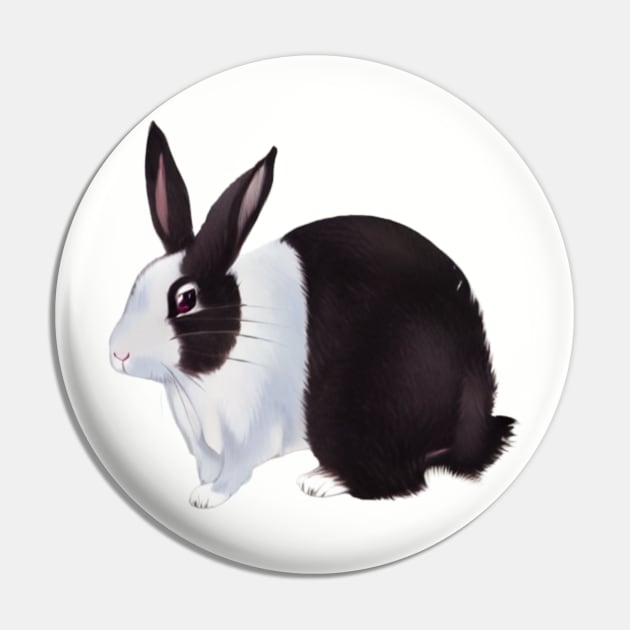 Cute Chubby Black and White Dutch Rabbit Pin by Mochabonk