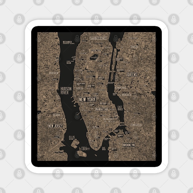 new york city map drawing Magnet by ol1ie