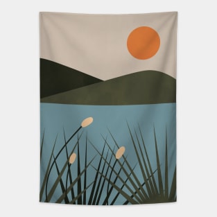 Mountain Lake Sun Boho Print Tapestry