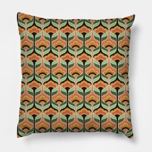 Peach, Yellow, and Green Bubble Flowers Seamless Pattern 1970s Inspired Pillow