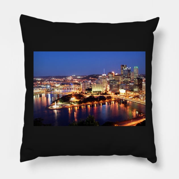City at Night - Pittsburgh, PA Pillow by searchlight