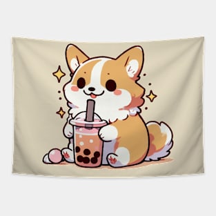 Cute corgi and delicious boba Tapestry