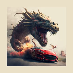 Dragon chasing  a red sportscar T-Shirt