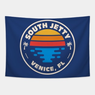 Retro South Jetty Beach Venice Florida Vintage Beach Emblem Tapestry