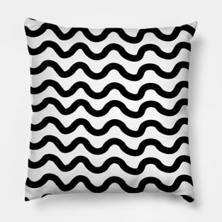 Black horizontal wavy curvy lines pattern Pillow