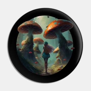 Girl in a mystical mushroom forest Pin
