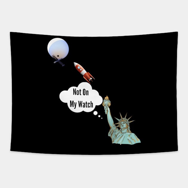 Statue of Liberty Shooting Down Spy Balloon Tapestry by The Treasure Hut