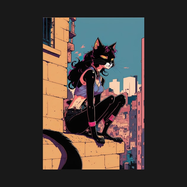 cat lady sitting on the building by KoolArtDistrict