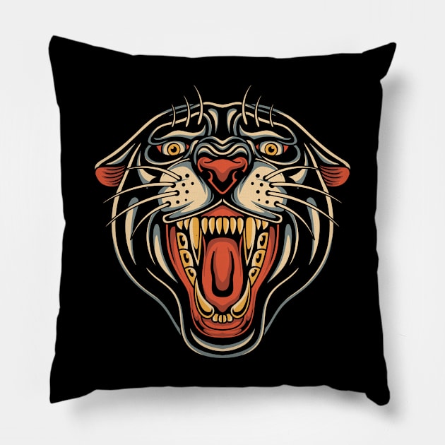 Panther head tattoo Pillow by Abrom Rose