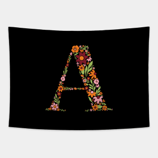 Retro Floral Letter A Tapestry