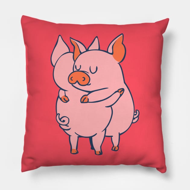 Pig Hugs Pillow by huebucket