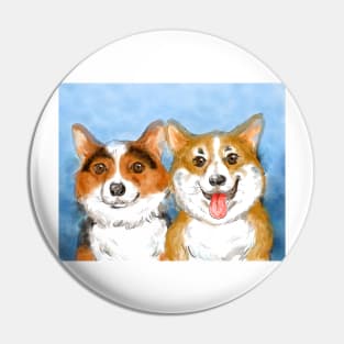 Watercolor dog pet portrait painting of Corgis Pin