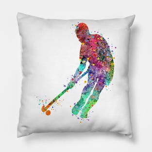 Field Hockey Player Watercolor Sport Pillow