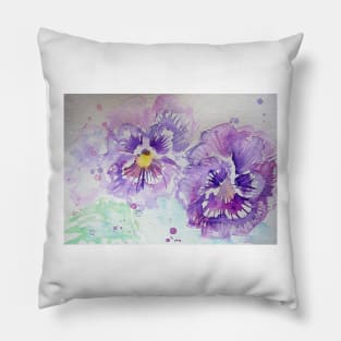 Purple Pansy Flower Watercolor Pillow