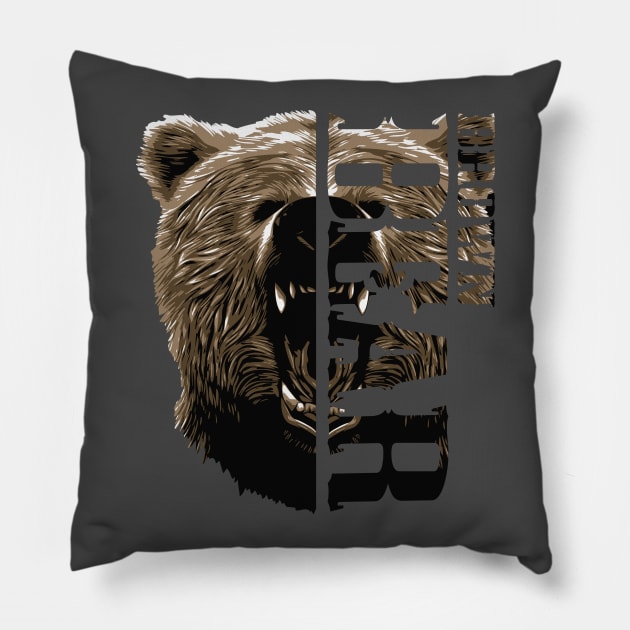 Wild Life Wild Brown Bear Head Vector Design Pillow by RamoryPrintArt