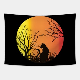 Black Cat Spooky Moon Halloween Witch Monster Ghost Pumpkin Tapestry