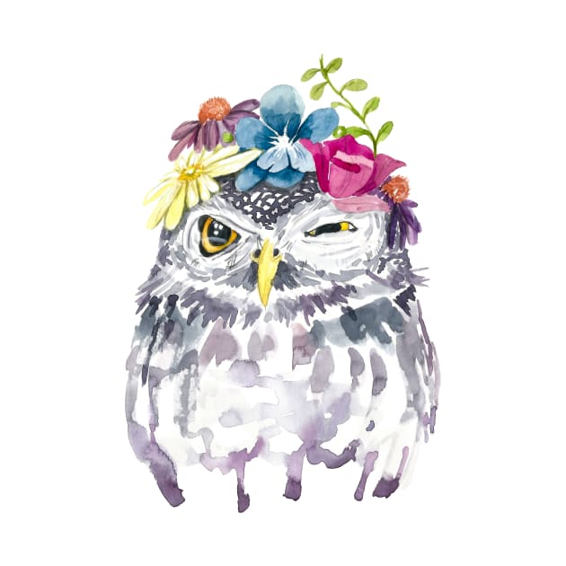 Watercolor Floral Owl by MagdalenaIllustration