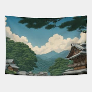 river of life kawase hasui style art japan Tapestry