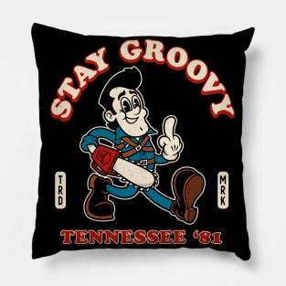 Stay Groovy - Evil Dead - Vintage Distressed Retro Cartoon Pillow