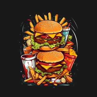 Fast food burger cheeseburger fries graffiti urban art T-Shirt