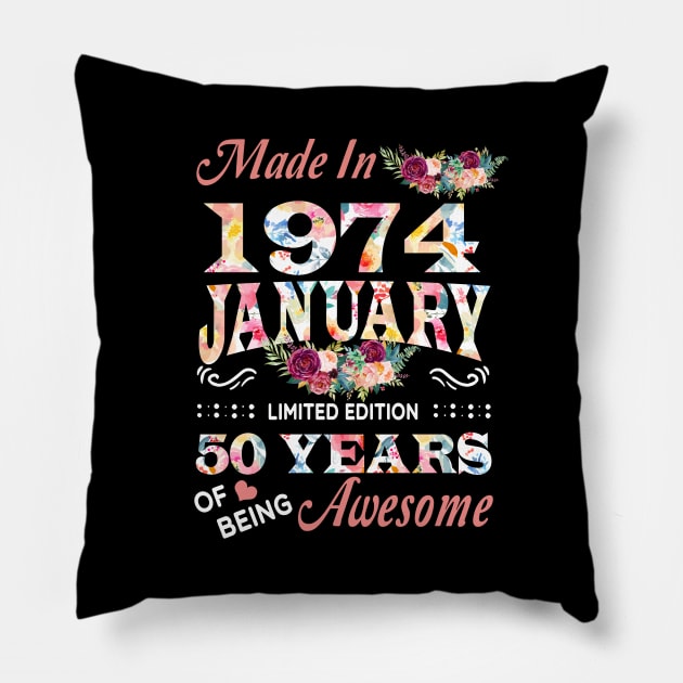 January Flower Made In 1974 50 Years Of Being Awesome Pillow by Kontjo