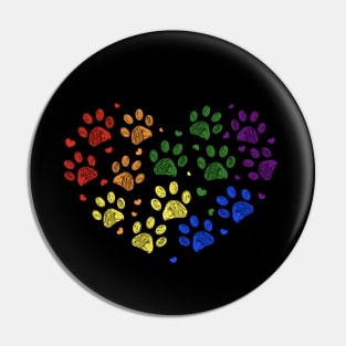 Rainbow colored paw prints with hearts Pin