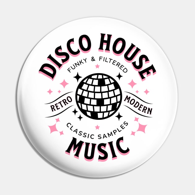 DISCO HOUSE  - Retro Modern Disco Ball (Black/Pink) Pin by DISCOTHREADZ 