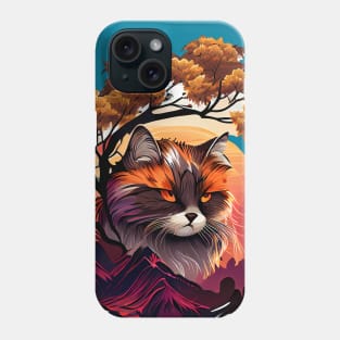 Anime Cat in Glowing Red Japanese Mountains Phone Case