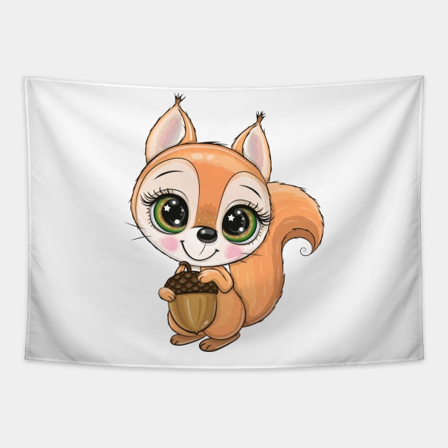 Cute Cartoon Squirrel Tapestry by Reginast777